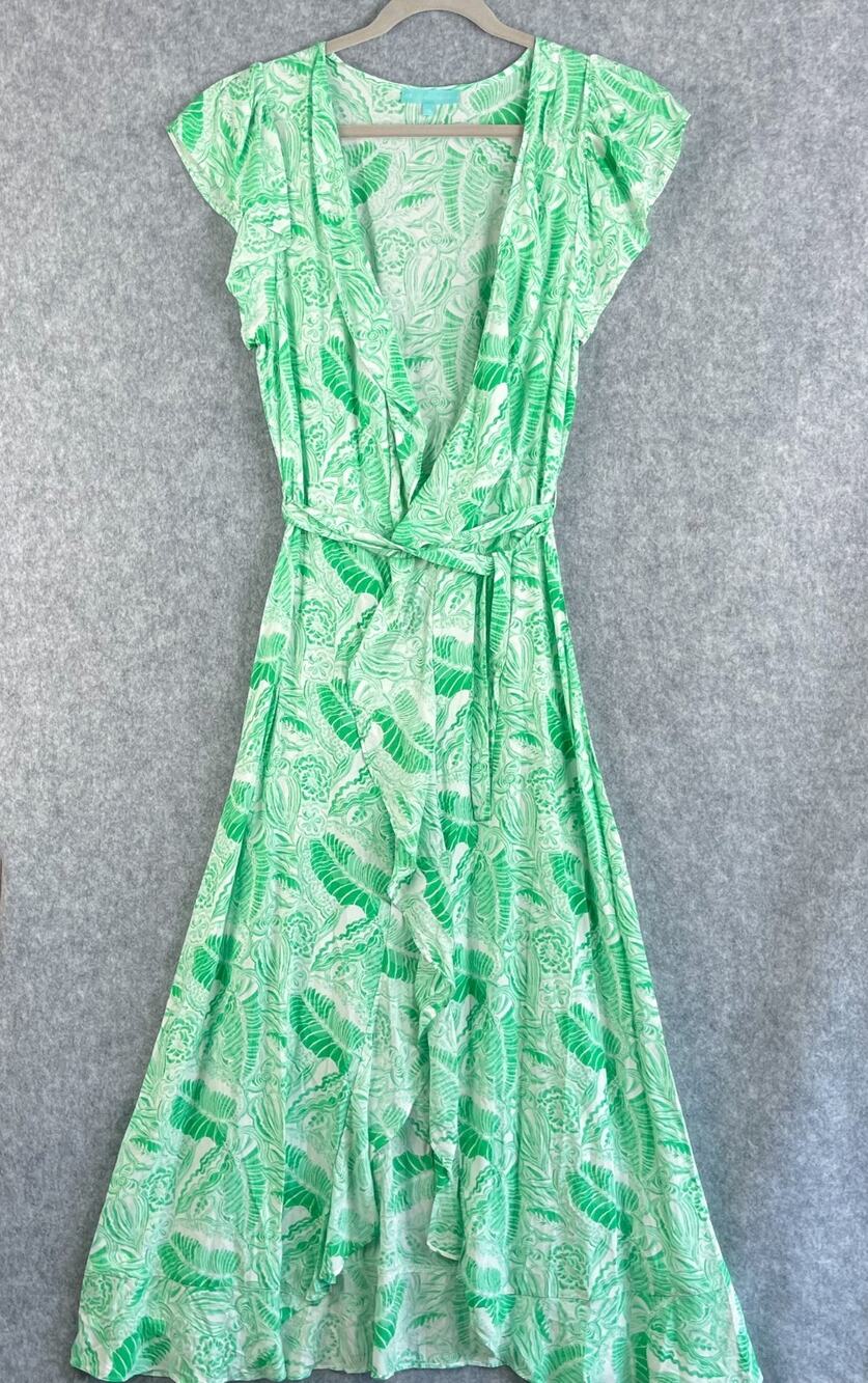 Melissa Odabash Bria Folie Maxi Kaftan Cover Up Womens XS Green Floral Resort